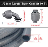 50 Foot Liquid-Tight Conduit Kit - 1/2inch Flexible Non Metallic Liquid Tight Electrical Conduit and 6 Straight and 5 Angle Fittings Included. 1/2" Dia