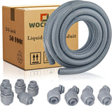 50 Foot Liquid-Tight Conduit Kit - 3/4inch Flexible Non Metallic Liquid Tight Electrical Conduit and 6 Straight and 5 Angle Fittings Included. 3/4" Dia